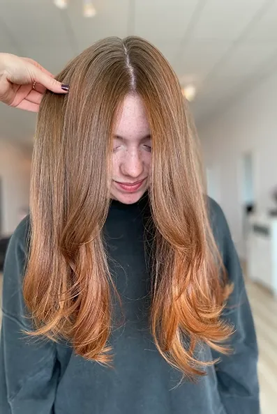 Warm golden-blonde balayage